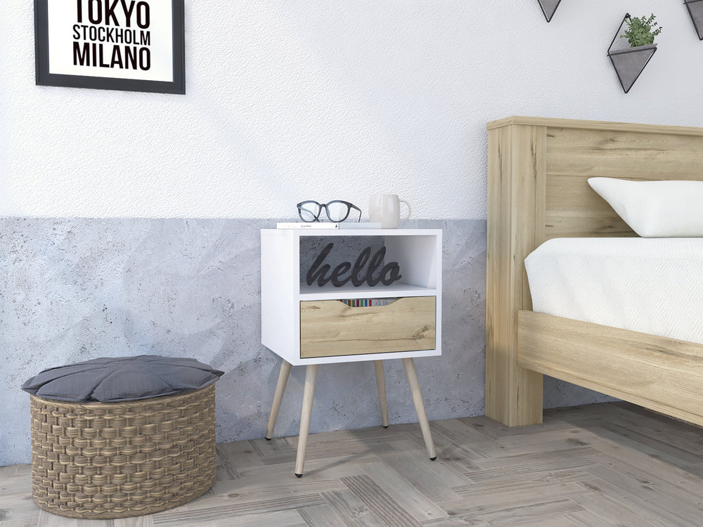 English Elm Haverson 1-Drawer Nightstand With Open Shelf - Stylish Scandinavian Design In White & Light Oak B06279999