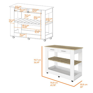 English Elm Rockaway Kitchen Island With 2 Drawers & Open Shelves - Stylish White & Light Oak Storage Solution B06280059-GIGA