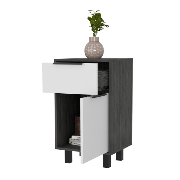 English Elm Smokey Oak and White 1-Drawer Nightstand with Cabinet Storage, Sturdy Legs, Stylish Display Surface B06280711