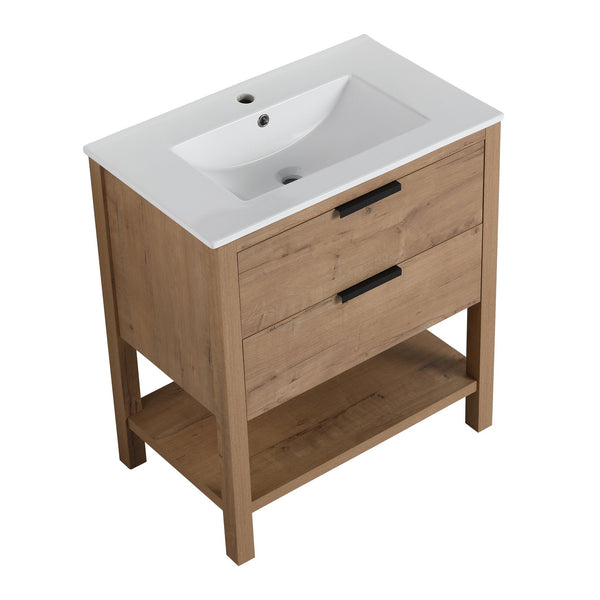 English Elm 30 Inch Bathroom Vanity - Stylish Plywood Design With Soft-Closing Drawers & Easy Installation W999S00061