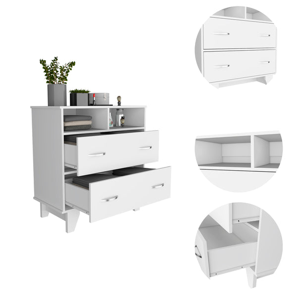 English Elm Aaron Compact 2-Drawer 2-Shelf Dresser with Slim Profile and Sturdy Legs for Small Bedroom Storage and Style White B062S00105