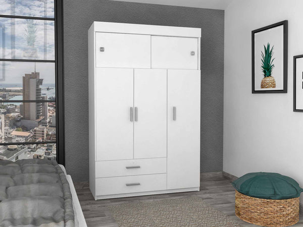 English Elm Kingswood White 2-Drawer Rectangle Armoire with 6 Shelves & Hanging Rod for Spacious Organized Living B062S00139