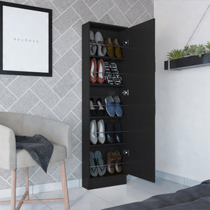 English Elm Wenge Tall Shoe Cabinet with Mirror and 5 Shelves, Slim 66.9" Storage Tower Holds 10 Pairs, Durable Metal Hardware B06280407