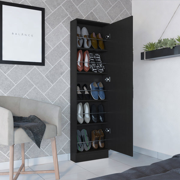 English Elm Wenge Tall Shoe Cabinet with Mirror and 5 Shelves, Slim 66.9" Storage Tower Holds 10 Pairs, Durable Metal Hardware B06280407