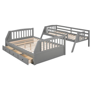 English Elm Twin-over-full Bunk Bed with Storage Staircase Drawers and Pine Wood Frame Gray LT000223AAE