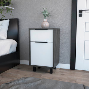 English Elm Smokey Oak and White 1-Drawer Nightstand with Cabinet Storage, Sturdy Legs, Stylish Display Surface B06280711