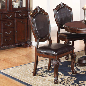 English Elm Royal Carved Formal Dining Side Chairs Set of 2 — Ornate Floral Rubberwood Frames with Padded PU Seats Brown 22 L x 14 W x 47 H B01180913
