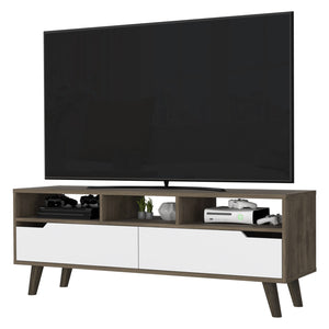 English Elm New Haven 2-Drawer 3-Shelf TV Stand Dark Walnut and White — Sleek 60" Media Console with 5 Shelves, Ample Storage B06280718