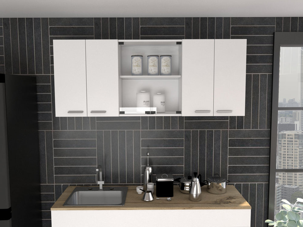 English Elm Shelton 59" Wall Cabinet White with 6 Doors & 2 Glass Panels, Spacious Shelving for Bath or Suite B06280519