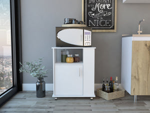 English Elm Correy 4-Shelf Microwave Cabinet with Wheels, White Mobile Storage Cart with 5 Shelves & Door for Kitchen Organization and Stylish Countertop Space B06280096