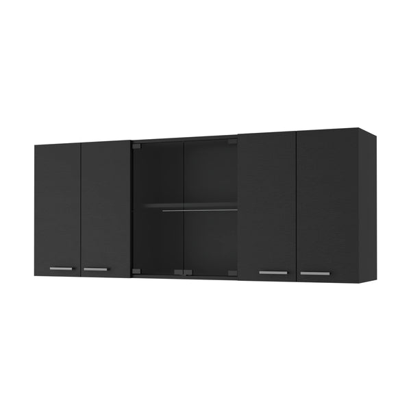 English Elm 59-inch Wenge Wall Cabinet with Two Center Glass Doors, Six Panels, Spacious Shelves for Bath Décor and Storage B06280518