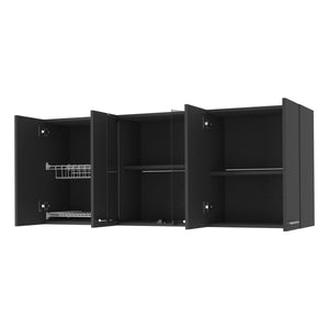 English Elm 59-inch Wenge Wall Cabinet with Two Center Glass Doors, Six Panels, Spacious Shelves for Bath Décor and Storage B06280518