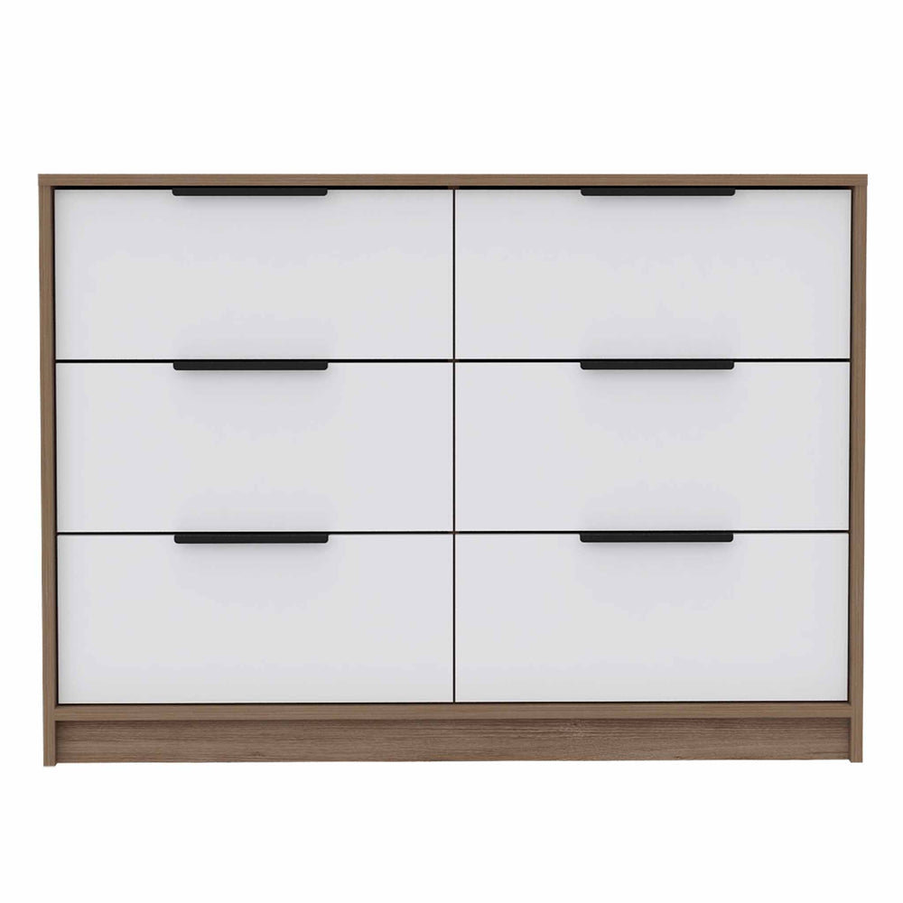 English Elm Longhill Two-Tone 6-Drawer Dresser in Pine & White — Modern Wood Grain, Pull-Down Cabinets, Spacious Top (98) B062S00143