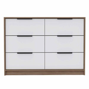 English Elm Longhill Two-Tone 6-Drawer Dresser in Pine & White — Modern Wood Grain, Pull-Down Cabinets, Spacious Top (98) B062S00143
