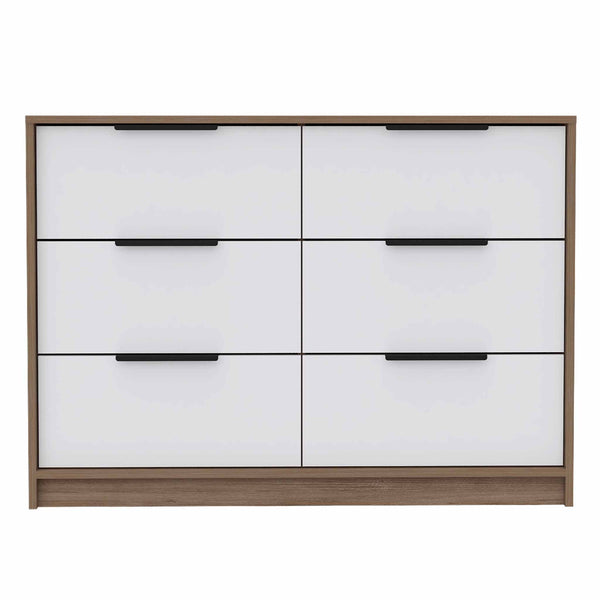 English Elm Longhill Two-Tone 6-Drawer Dresser in Pine & White — Modern Wood Grain, Pull-Down Cabinets, Spacious Top (98) B062S00143