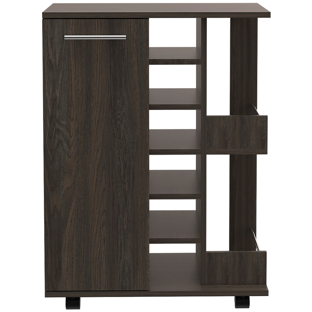 English Elm Bartlet 2-Shelf Bar Cart With Wine Storage, Carbon Espresso Finish For Stylish Home Entertaining B06280455