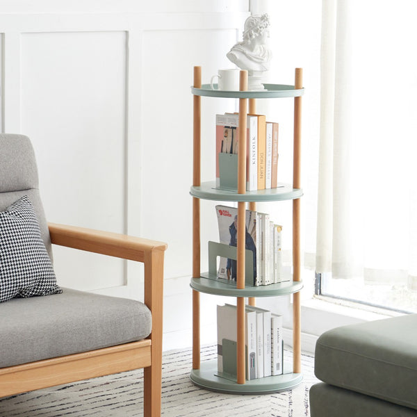 English Elm Storage Shelf Four Tier Rotating Bookcase Beech Wood and Steel Base for Any Room W128367499