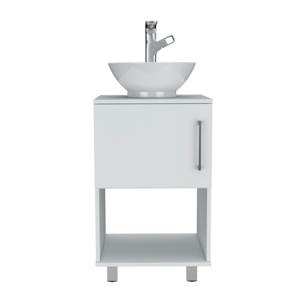 English Elm Saybrooke Modern 1-Shelf Single Bathroom Vanity White with Resin Sink, Cabinet & Open Shelf Storage B062S00078
