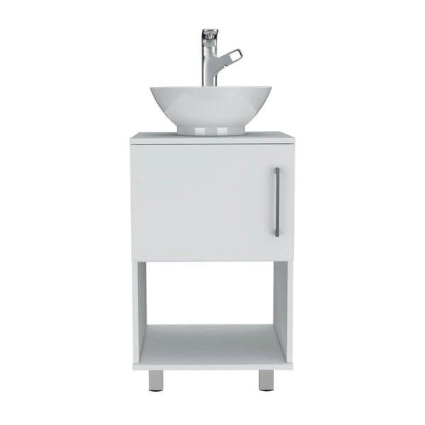 English Elm Saybrooke Modern 1-Shelf Single Bathroom Vanity White with Resin Sink, Cabinet & Open Shelf Storage B062S00078