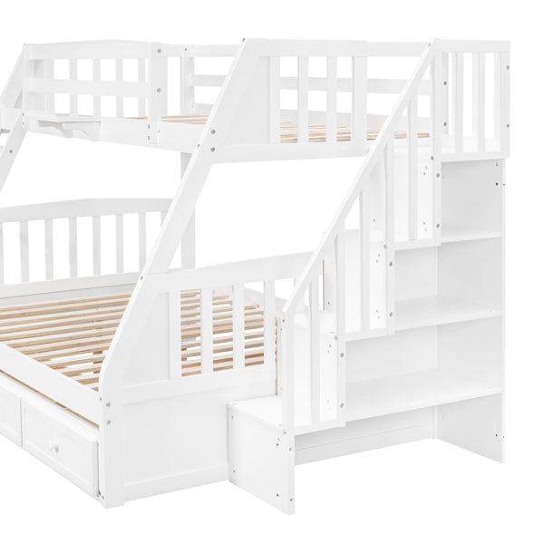 English Elm Twin-over-full Bunk Bed with Storage Staircase Drawers and Pine Wood Frame LT000223AAK