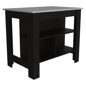 English Elm 3-Shelf Kitchen Island In Wenge Finish With Ibiza Marble Top For Stylish Storage And Prep Space B06280049