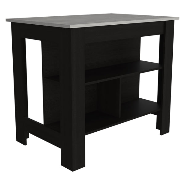 English Elm 3-Shelf Kitchen Island In Wenge Finish With Ibiza Marble Top For Stylish Storage And Prep Space B06280049