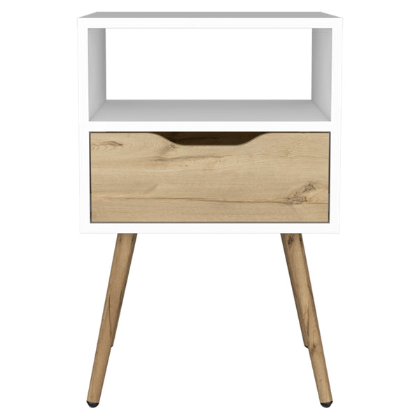English Elm Haverson 1-Drawer Nightstand With Open Shelf - Stylish Scandinavian Design In White & Light Oak B06279999