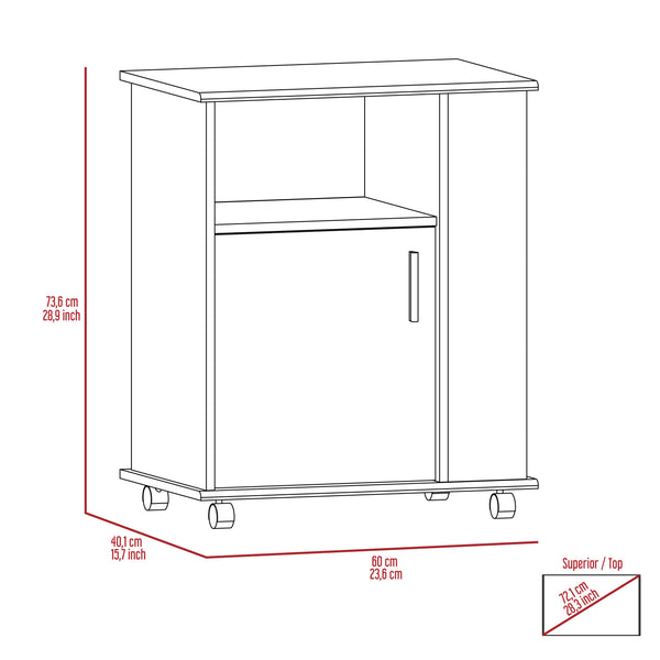 English Elm Correy 4-Shelf Microwave Cabinet with Wheels, White Mobile Storage Cart with 5 Shelves & Door for Kitchen Organization and Stylish Countertop Space B06280096