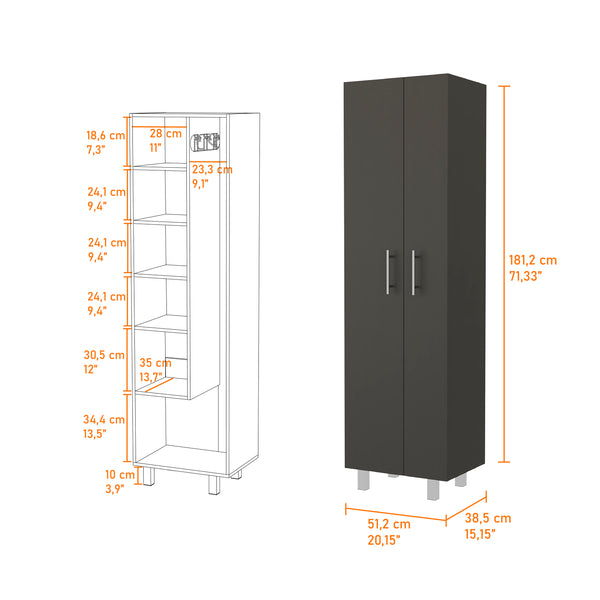 English Elm 2-Door Wenge and White Rectangle Pantry Cabinet with 5 Shelves, Tall Broom Closet for Modern Storage B062S00171
