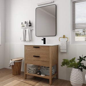 English Elm 30 Inch Bathroom Vanity - Stylish Plywood Design With Soft-Closing Drawers & Easy Installation W999S00061