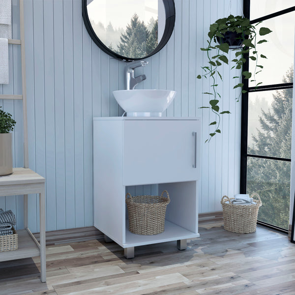 English Elm Saybrooke Modern 1-Shelf Single Bathroom Vanity White with Resin Sink, Cabinet & Open Shelf Storage B062S00078