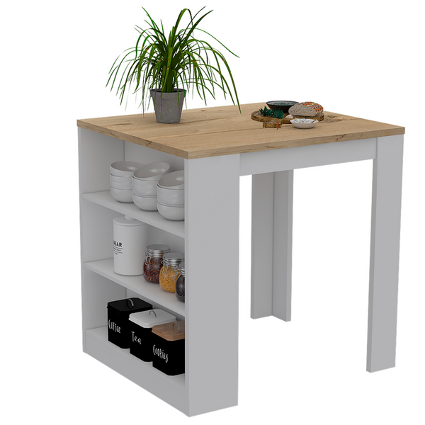 English Elm Elkins 3-Drawer Kitchen Island White and Pine — Compact Storage, Open Shelves, Multipurpose Dining Surface B062S00007