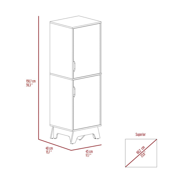 English Elm Rutherford Two-Door Pantry Cabinet in Light Oak & White — 59.3" Tall, 4 Shelves, Stable Wooden Base B06280045