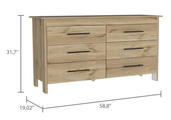 English Elm Southington Sleek 6-Drawer Rectangle Dresser with Black Metal Pulls and Spacious Organized Storage Beige B062S00141