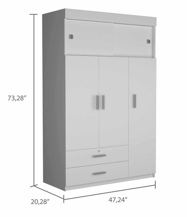 English Elm Kingswood White 2-Drawer Rectangle Armoire with 6 Shelves & Hanging Rod for Spacious Organized Living B062S00139