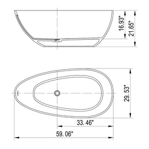 English Elm 59 Inch Stone Resin Freestanding Egg Bathtub Matte White Spa Soaking Centerpiece W161370618