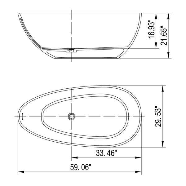 English Elm 59 Inch Stone Resin Freestanding Egg Bathtub Matte White Spa Soaking Centerpiece W161370618