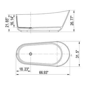 English Elm 67-inch Stone Resin Oval Freestanding Soaking Tub Seamless Matte Spa Bathroom W161370501