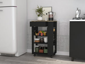 English Elm Wenge Kitchen Cart with 5 Shelves & 1 Drawer, Wengue and Light Oak Mobile Storage Cart with Wheels B062S00124