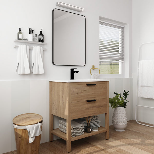 English Elm 30 Inch Bathroom Vanity - Stylish Plywood Design With Soft-Closing Drawers & Easy Installation W999S00061