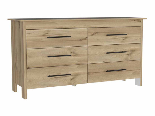 English Elm Southington Sleek 6-Drawer Rectangle Dresser with Black Metal Pulls and Spacious Organized Storage Beige B062S00141