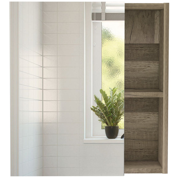 English Elm Whirlwind Light Oak Medicine Cabinet with Mirror and Single Shelf, Compact Rectangle Storage for Bathroom Essentials B06280246