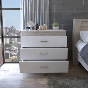 English Elm Bethage Modern 3-Drawer Dresser White - Compact Storage, Sleek Finish, Metal Handles, Versatile Style B06280072