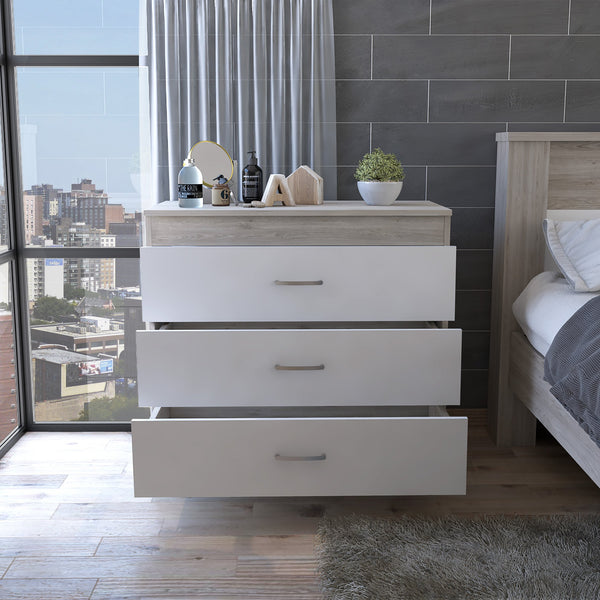 English Elm Bethage Modern 3-Drawer Dresser White - Compact Storage, Sleek Finish, Metal Handles, Versatile Style B06280072