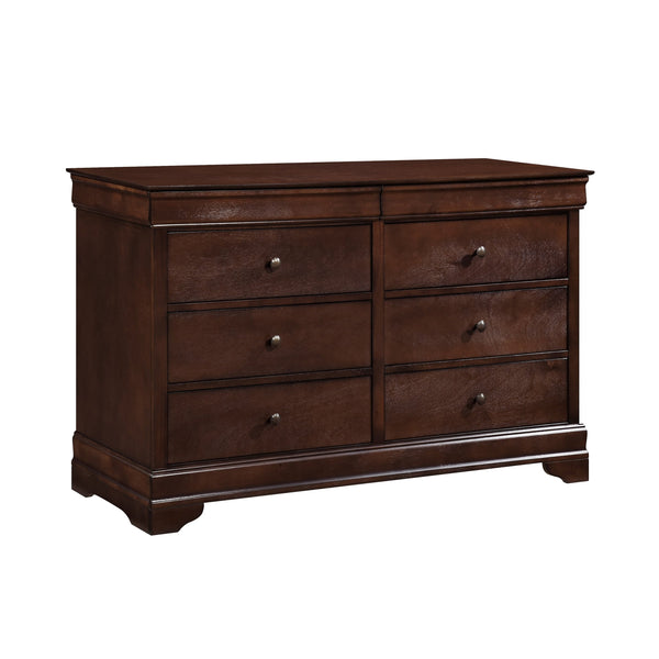 English Elm Brown Abbeville Louis Philippe Dresser in Cherry Finish with 6 Drawers, Hidden Storage & Bronze Knobs B01180912