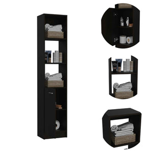 English Elm Wenge Tall Linen Cabinet 63.8" H Slim 5-Shelf Storage with 3 Open Shelves & Bottom Door for Bath B06280221