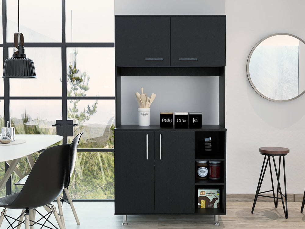 English Elm 3-Shelf Pantry Cabinet Wenge with 7 Shelves, 4 Doors & Drawers — Tall 70.9" Kitchen Storage Organizer B062S00031