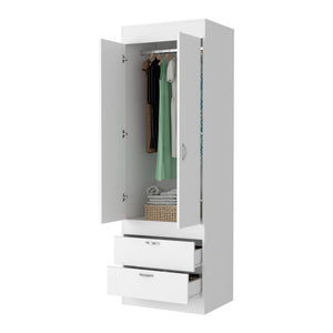 English Elm White 2-Drawer Armoire Slim Tall Closet Organizer with Hanging Rod & Shelves for Wrinkle-Free Storage B062P202117