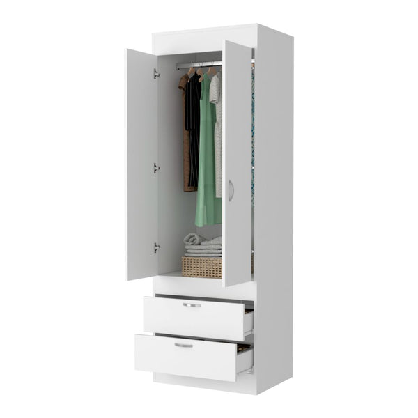 English Elm White 2-Drawer Armoire Slim Tall Closet Organizer with Hanging Rod & Shelves for Wrinkle-Free Storage B062P202117