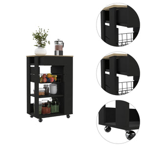 English Elm Wenge Kitchen Cart with 5 Shelves & 1 Drawer, Wengue and Light Oak Mobile Storage Cart with Wheels B062S00124